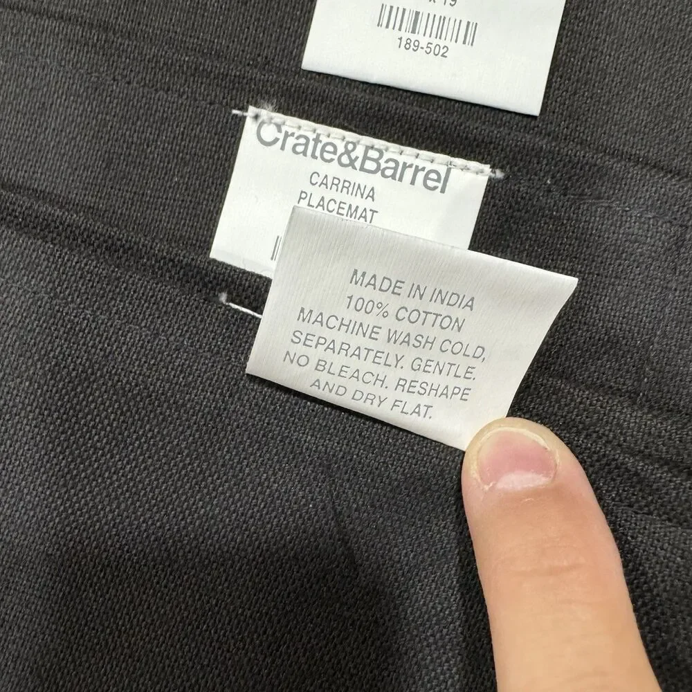 Crate & Barrel Placemats Black Cotton Checkered Pique Woven Rectangle X4 NEW